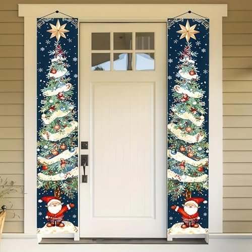 TAXTYHRE Weihnachtsbanner, Merry Christmas Banner, Weihnachtsbaum Schneemann Frohe Weihnachten Banner, Weihnachten Deko für Drinnen Draußen Haustür Winter Garten 180 X 30 cm (C)