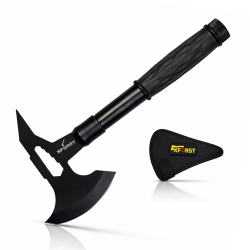 Xforst Hacha Supervivencia X-TM1 – Hacha Doble Filo con Protector de Hoja, Acero al Carbono, Hacha Compacta de 2 Piezas para Camping, Jardinería y Bushcraft