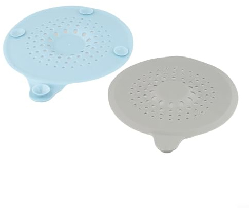 Couvercle de vidange de douche en silicone avec ventouse puissante – Bouchon de cheveux et filtre d'évier pour salle de bain, baignoire et cuisine – Matériau TPR (bleu + gris)
