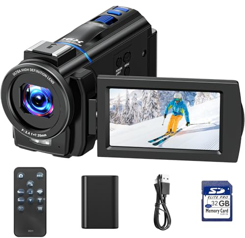 Camcorder 5K 48MP Videocamera YouTube Vlogging, Visione Notturna Webcam, zoom digitale 16X, Schermo Tattile 3 270°, Camera Vlog con con scheda SD da 32 GB, luce di riempimento, telecomando, Batteria