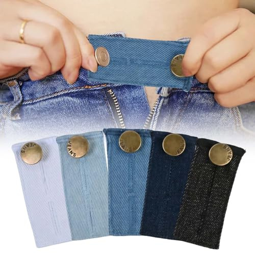 5 Pcs Denim Waistband Extender for Trousers, Adjustable Button Extenders | for Jeans Pants Skirts, Elastic Maternity Waist Extensions for Men and Women (5 Colors)