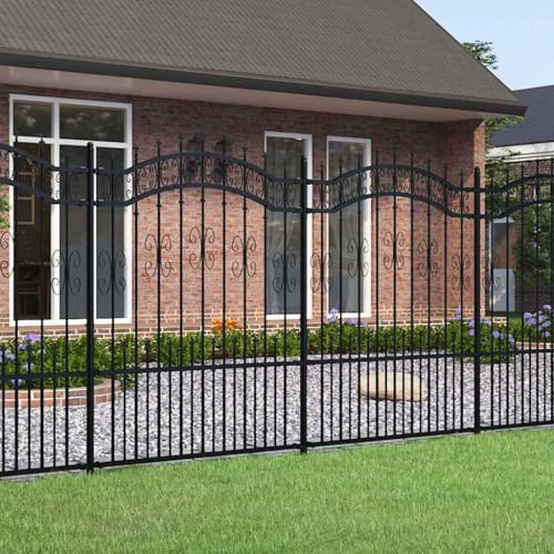Tonture Clôture de jardin KAMPEN en acier noir avec pointes en forme de lance, panneau rigide 240 x 150 cm pour extérieur, sécurité et décoration
