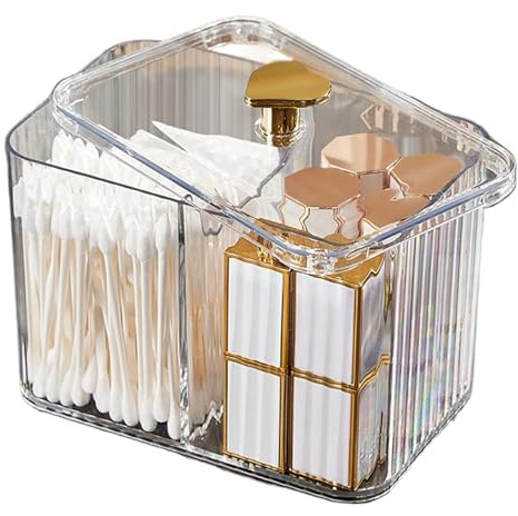 Hintyne Kosmetisk arrangör för tvättställ och badrumshylla med lock 127 x 100 cm PET-sminkbord arrangör med 3 fack transparent kosmetisk | Sminkförvaring för tvättställ och badrumshylla med lock 12 x 10 cm PET-sminkbord arrangör med 3 fack transpa