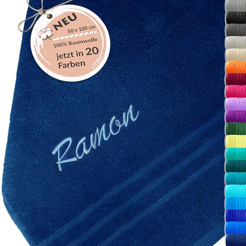 Lashuma Hochwertig Besticktes Handtuch, London Frotteetuch Blau - Marine, Größe: 50x100 cm