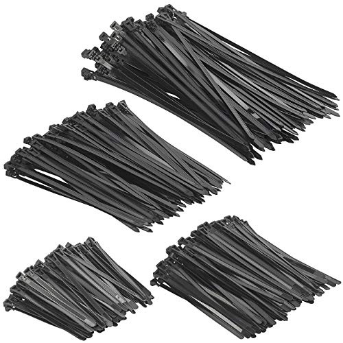 AGT Mehrweg-Kabelbindersets: 400er-Set wiederverschließbare Kabelbinder, 150/200/250/300 x 7,6 mm (Rapp-Band, Kabelhalter)