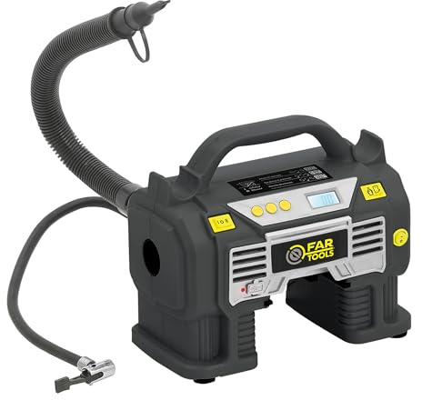 Fartools XF-COMP Gonfleur/Compresseur sans fil 18V, pression max 11bar, prise allume cigare, nombreux accessoires. Vendu sans batterie