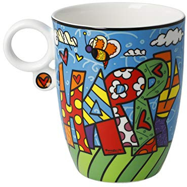 Romero Britto Kaffeebecher Künstlertasse HAPPY 400ml blau Goebel Porzellan WA
