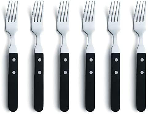 Amefa PIZZA 7000 Pizza-/ Steakgabel Set 6 Personen | Schwarzer Griff | 18/0 Edelstahl | poliert & rostfrei | 2-fach genietete Griffe aus Pakka Wood | Pizzabesteck | Steakbesteck | Grillbesteck Set