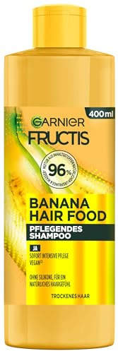 Garnier Fructis Bananen Shampoo, Für strapaziertes Haar, Sanfte Reinigung mit leichtem Schaum, Für mehr Geschmeidigkeit und gepflegtes Haar, Vegane Formel, Ohne Parabene, Hair Food, 3in1, 400ml
