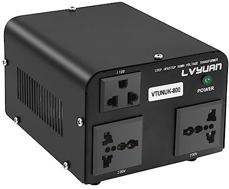 LVYUAN 800VA Voltage Transformer 220V to 110V Step Down Step Up Power Converter UK to US Dual 220V Outlets and 110V Outlets