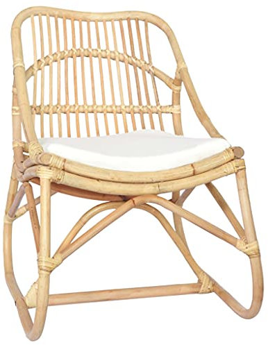 vidaXL Rattanstuhl mit Kissen Rattansessel Stuhl Sessel Relaxstuhl Relaxsessel Korbsessel Lounge Wohnzimmerstuhl Schlafzimmer Leinen