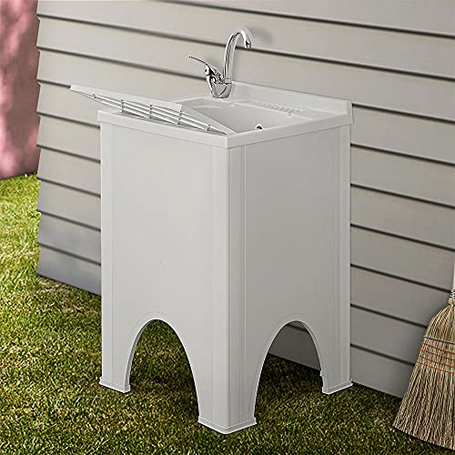 Inbagno Mobile lavatoio da Esterno 50x50 in Resina, Include ASSE lavapanni e Kit di Scarico, in Kit di Montaggio