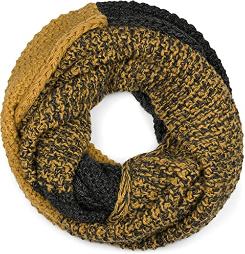 styleBREAKER Echarpe femme tricotée en boucle 2 couleurs avec dégradé de couleurs, motif grain de riz, chaude écharpe tricotée hiver 01018165, couleur:Anthracite-Cognac