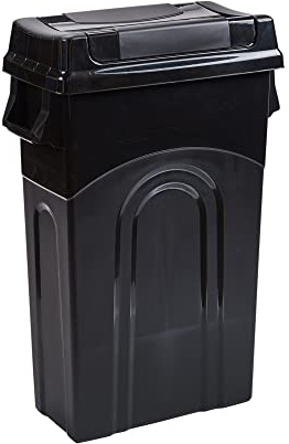 United Solutions Highboy Waste Container with Swing Lid, 23 Gallon, Space Saving Slim Profile and Simple Bag Removal, Handles for Easy Carrying, Indoor/Outdoor Use, Plastic, Black, 1-Pack.