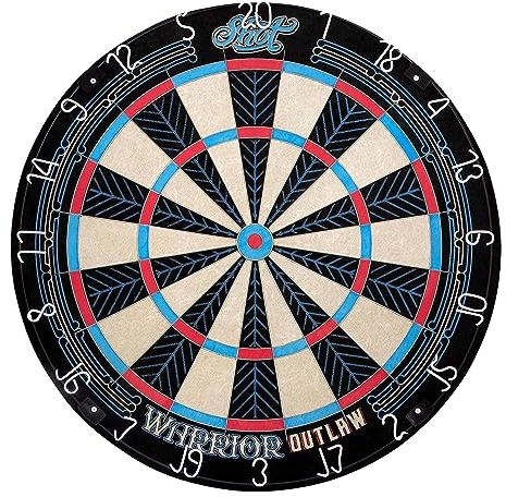 Shot Darts Warrior Outlaw Dartscheibe mit Stahlspitze, Borstenbrett, offizielle Wettbewerbsgröße, selbstheilend, sisalreduzierte Sprungkraft, stapelfreies Bullseye