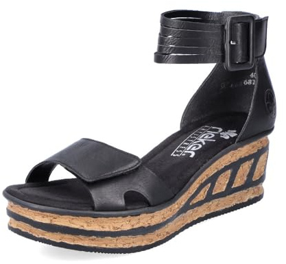 Rieker Damen Klassische Sandalen 68194, Frauen Sandalen,Sommerschuhe,Freizeitschuhe,offene Schuhe,Strandschuhe,schwarz (00),38 EU / 5 UK