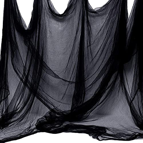 Anguxer Tela Espeluznante de Halloween Negra 220x500 cm - Gasa para Decoración de Casas, Puertas, Ventanas, Jardines - Ideal para Crear Ambientes Aterradores en Fiestas y Eventos