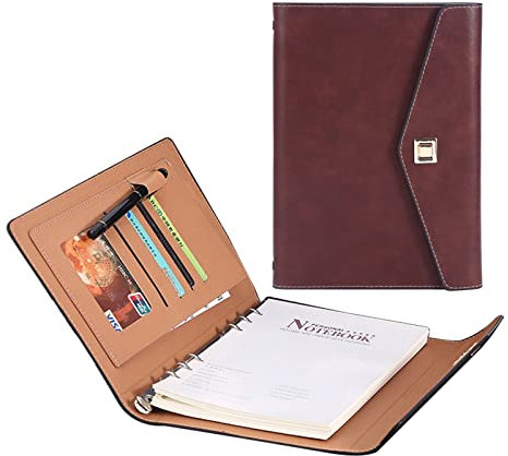 BLUNOA Schreibmappe Konferenzmappe Notizbuch A5 Geschäfts Ringbuch Mit 4 Visitenkartenfächer Personal Organizer Für Damen Herren Schreibblock Notizen Projekt Business (Color : Red)