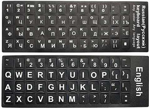 PATIKIL English & Russian Keyboard Stickers, 2 Pack Universal Keyboard Replacement Cover Frosted for Notebook Computer, Black Background White Lettering