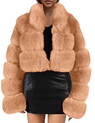 Wintermantel Damen Lang, Damen Kurz Mantel Stehkragen Kunstfell Elegant Plüschmantel Frauen Winter Dicker Lässig Pelzmantel Elegant Felljacke