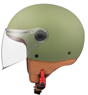 MT Helmets MT Helm Street Solid matt grün Größe XS | Helder Vizier | Jethelme | Ratsche | Kunststoff | geeignet für Mofa, Moped, Motorrad, Roller