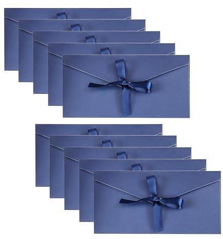 10 sobres azul lago con cintas, tarjetas de felicitación con cinta de papel kraft, bolsas de sobres de regalo, sobres de invitación (22 * 11cm)