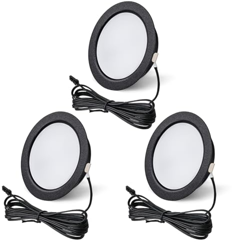 URing 3er Set LED Einbaustrahler 12V 3000K Warmweiß 3,5W, Einbaustrahler LED flach 12V 300LM Bohrloch 55-58mm und 15mm Flache, Dimmbar Möbeleinbauleuchte Einbauspots Spot 12v mit 2M Kabel, Schwarz
