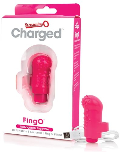 Screaming O Charged FingO Vooom – Pink Finger Vibe – Waterproof, Discreet Mini Clitoral Toy for Women – 10-Function Bullet Massager