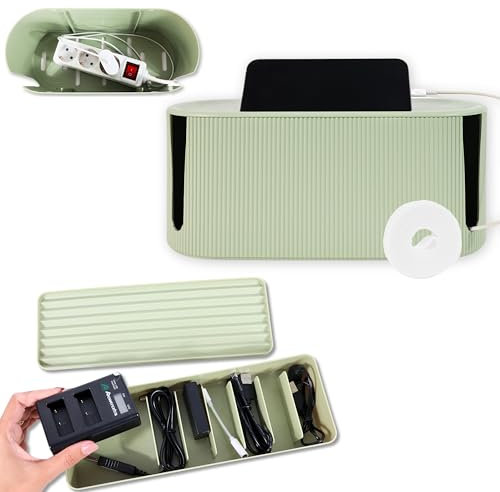 Destiny SM - Caja Organizadora Cables, Esconder Cables, Caja para Cables + Caja Regleta Enchufes - Diseño Moderno y Atractivo (Verde)