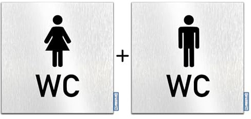 Türschilder24 Aluminium Dibond Schild - Türschild • 120 x 120 x 3 mm • WC-Toiletten Damen Herren Set • 100% Made in Germany (SET Damen + WC/Herren+ WC)