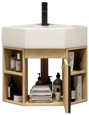 JOSIAHCQ Mobile Bagno con Lavabo da Appoggio Lavandino Bagno con Mobiletto Mobile Bagno Angolare Sospeso Completo con Rubinetto per Piccoli Spazi(45cm/17.71in)