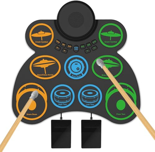 Elektrisches Schlagzeug-Set, 9 Pads, elektronische Trommel mit Lautsprecher und wiederaufladbarem Akku, beste Schlagzeuger-Geschenke für Kinder oder Erwachsene Anfänger