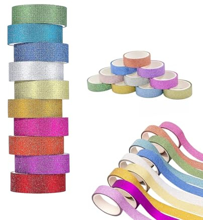 Elegance-go Washi Tape, 10 Rollen Glitzer Buntes Abdeckband Glitzernde Washi Tapes Dekorative Bänder Klebeband Papier für Kunsthandwerk, Scrapbook-Verpackungen, Partyzubehör 1.5 cm x 3 m