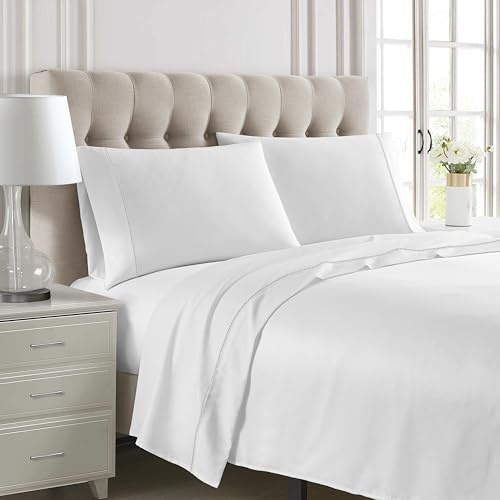 NORA HOME Set di Lenzuola Matrimoniali Materasso 180x200 Cotone Satinato 300 Fili Mercerizzato. Lenzuola in Cotone Bianco Qualità Hotel 5* Ultra Morbide con Finitura a Giorno - VERONA
