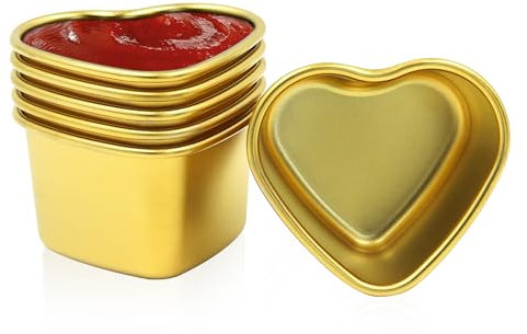 ORNAROVI 6Pcs Stainless Steel Dipping Sauce Cups, 1.8 Oz Heart Shaped Soy Sauce Dish, Mini Ramekins Dipping Bowls, Gold Small Prep Bowls for Cooking Ketchup Appetizer Soy Sushi (Gold)