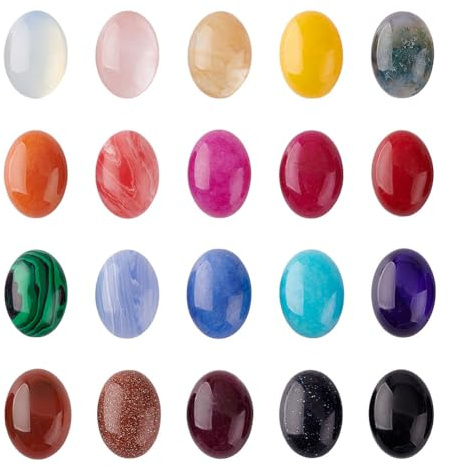 AHANDMAKER 40 Stück Natürliche Edelstein Cabochons 20 Farben Ovale Cabochons Quarzkristallfliesen Synthetische Steine Edelsteine Für Die Schmuckherstellung DIY Handwerk 18x13x5mm