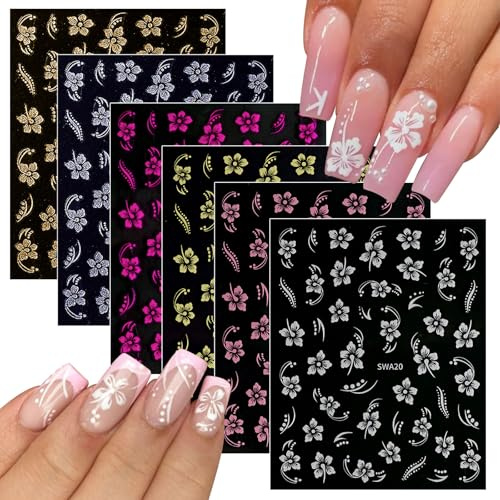 JMEOWIO Nagelsticker Bunte Blumen 12 Blatt Nail Art Sticker Selbstklebend Nagelaufkleber Dekoration Nageldesign Zubehör