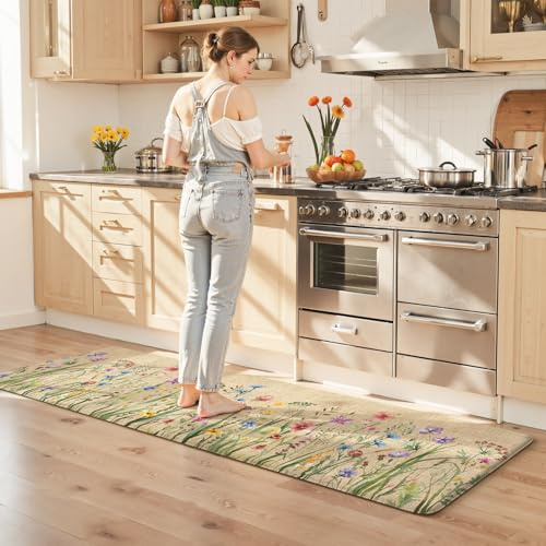 KIMODE Anti-Ermüdungsmatten für Küchenböden, 61 x 180,3 cm, Bauernhaus-Küchenläufer, Teppich, rutschfeste Küchenmatten für Boden, gepolsterte Küchenbodenmatten für Spüle, Waschküche, Büro