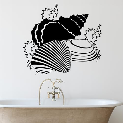 Wandtattoo Badezimmer Muscheln maritim, Wandtattoos Aufkleber Bad Deko, Wandsticker selbstklebend für Fliesen und Wand, Türaufkleber (092 kupfer, 44x40cm)
