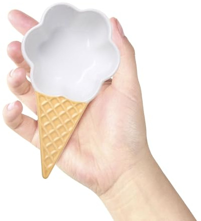 Cuenco de Helado Asa de Cerámica Blanco para Postres y Frutas | Acabado sin Rebabas, Resistente a Rotura, Adecuado para Housewarming, Formato Pequeño para Mesa
