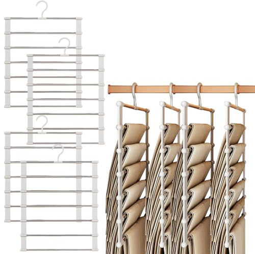 Appendi Pantaloni da Armadio, con Protezione Antiscivolo, Archiviazione Multistrato, Grucce per Pantaloni, Adatto per Piccoli Armadi, Appartamenti, Dormitori e Qualsiasi Spazio Limitato (Blanco)