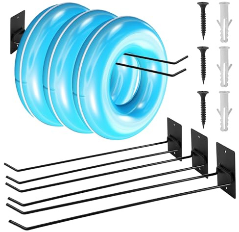Lyreh 3pcs Pool Float Storage Rack, Metal Wall Mount Float Holder Storage Rack Organizer for Swimming Rings Towels Goggles Pool Accessories for Beach Summer Indoor & Outdoor Use(Black)
