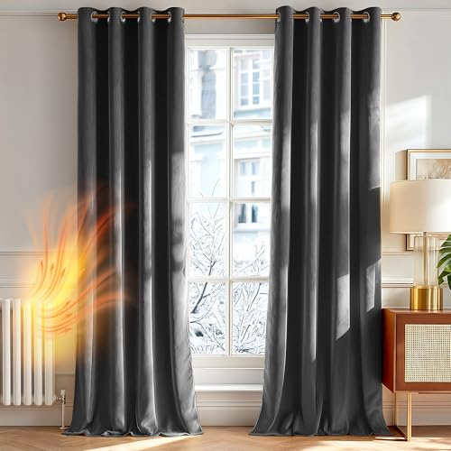 Deconovo Samtvorhang Blickdicht Gardinen mit Ösen Velvet Vorhänge Samt Verdunkelungsvorhang für Wohnzimmer Schlafzimmer Vorhang Verdunkelung, H240 x B140 cm, Grau, 2er Set