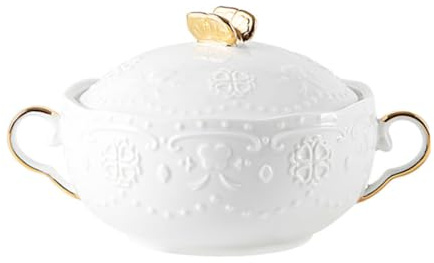 POPETPOP Bols à Dessert En Céramique Double Poignée 12 Cm Blanche Avec Motif Doré Techniques De Peinture En Relief Réservé Pour Servir Salade De Fruits Et Soupe Ensemble 2 Pièces
