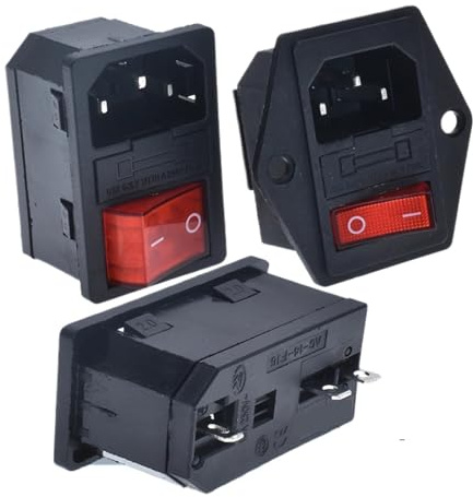 2 piezas de luz roja 10A250VAC interruptor basculante toma de corriente con fusible conector de 3 pines con orificios de fijación(DB-14-F16 Snap-in)
