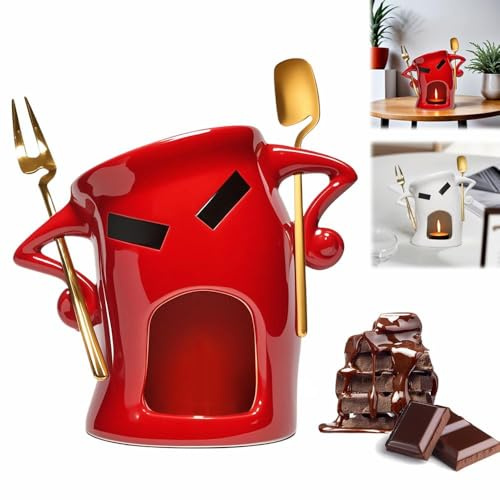 Cute Chocolate Fondue Mug with Attitude,Handmade Ceramic Mini Simmer Pot, Melting Chocolate, Butter, or Cheese, Fondue Pot for Date Nights, Gatherings, and Family Entertainment