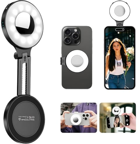 NHQZ Magnetica Luce per Selfie, Luce Selfie per Telefono Compatibile con iPhone/Magsafe/Android, Light per Video Foto per Fotografia/TikTok/Chiamate Zoom/Video