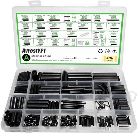 400Pcs Roll Pin Assortment Kit, Slotted Tension Pins, Split Dowels & Expansion Spring Pins, 31 Sizes M1.5 M2 M2.5 M3 M4 M5 M5.2 M6 M8 M10, Durable Spring Steel for Secure Fastening