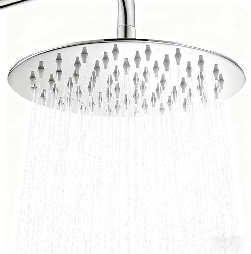 Soffione doccia a pioggia ad alta pressione, grande, 30,5 cm, rotondo, ultra sottile, in acciaio inox 304, fisso a cascata con angolo di spruzzo girevole, soffione a pioggia per bagno con autopulente