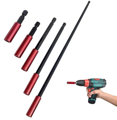 JOYOLA Juego de 5 Extensiones Magnéticas para Taladro/Atornillador, Portabrocas Hexagonal 1/4 con 5 Tamaños (50/60/100/150/300mm) Acero Resistente para Uso Profesional y Bricolaje